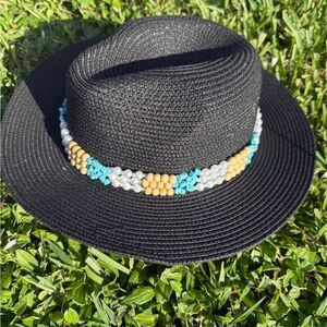 Accessories | Black Wide Brim Straw Hat With Beaded Accent  display picture 2